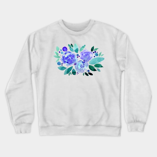 Watercolor flower bouquet - green and blue Crewneck Sweatshirt by wackapacka